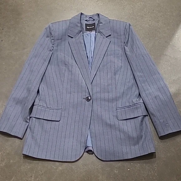 MADEWELL YARN DYED PINSTRIPE BLUE BLAZER - Picture 6 of 12